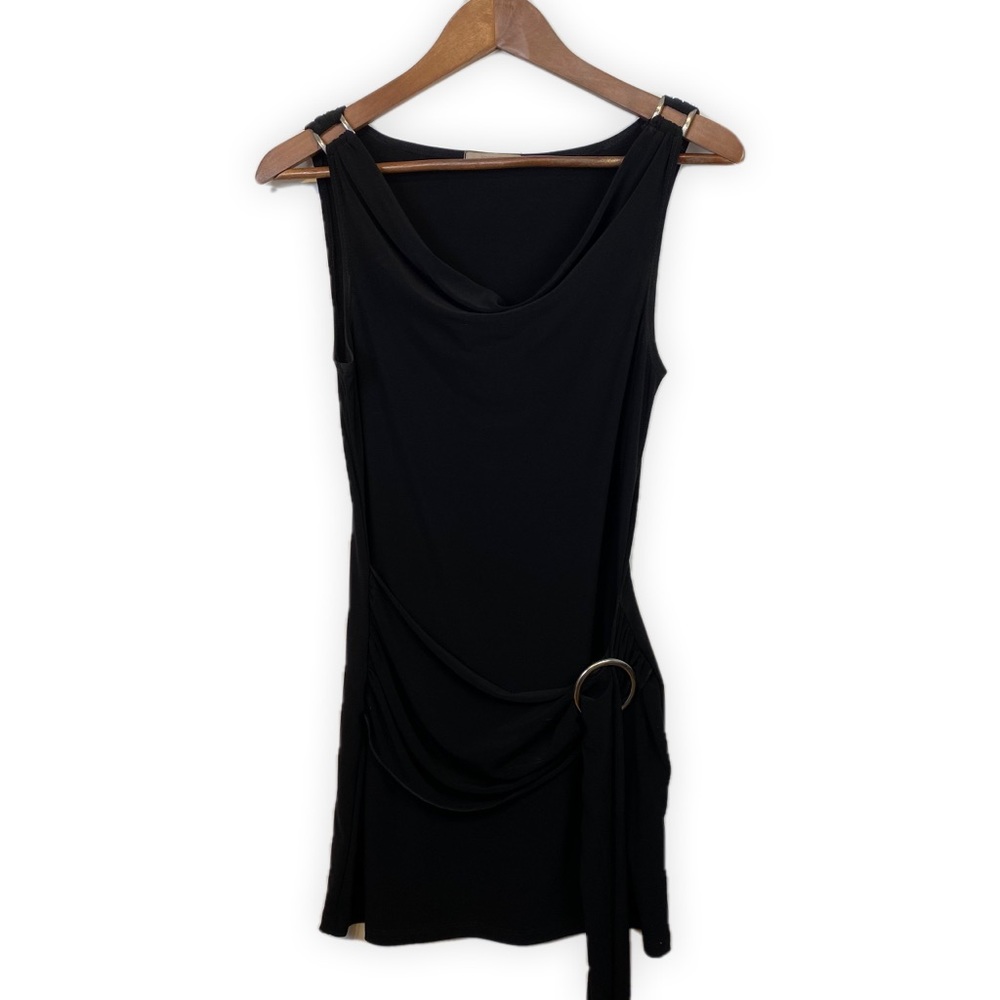 Women's Black Tube Top Sleeveless Side Belt Draped Front/ Bodycon• Size Medium